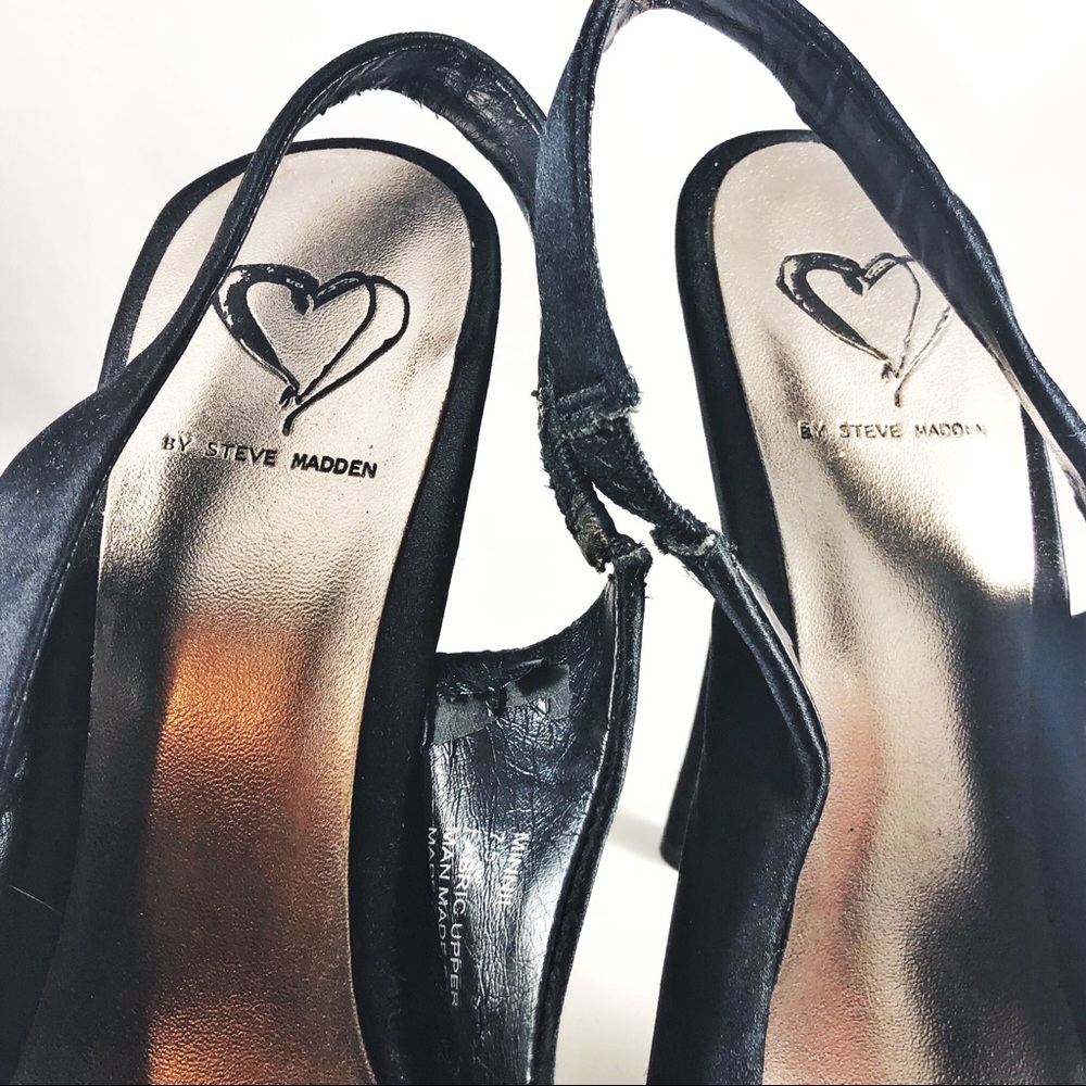 Steve Madden Black Satin Slingback Peep-toe Pumps - Picture 8 of 8
